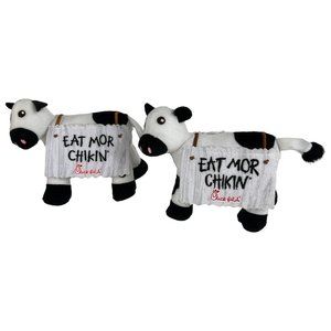 2 Chick Fil A Plush Cows Eat Mor Chikin More Chicken Stuffed‎ Animal Toy Lot Set